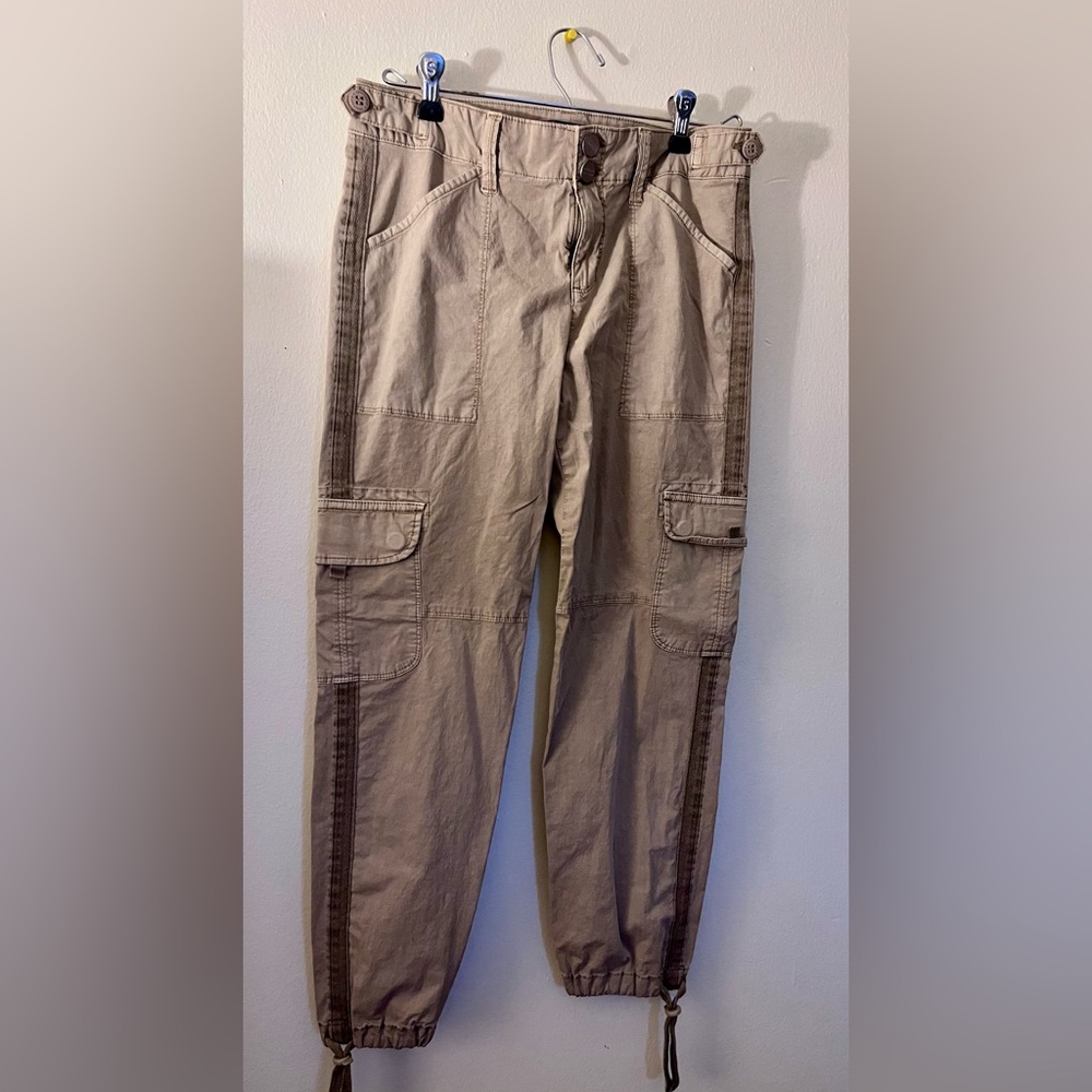 Sanctuary for Anthropologie Tan Linen Cargo Cropped Pants Womens Size 25